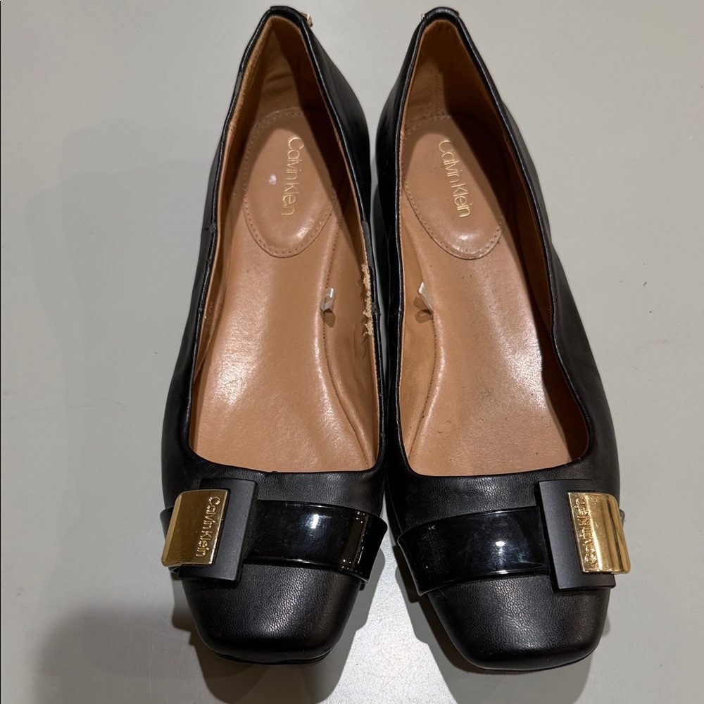 Calvin Klein Black Flats with Gold Buckle